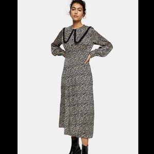 Topshop zebra print collar detail midi dress in monochrome